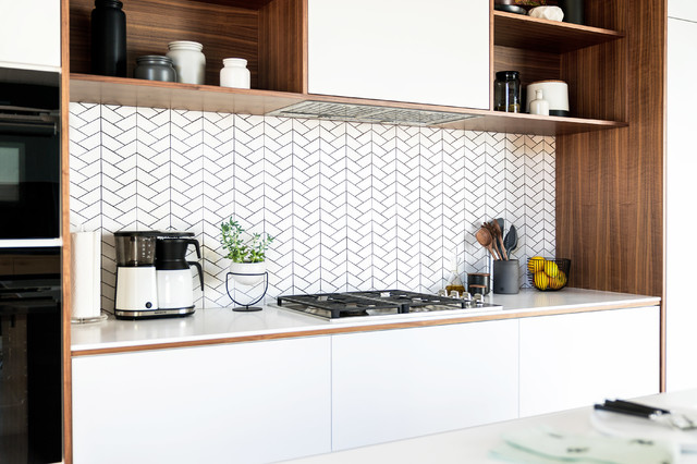 modern subway tile kitchen backsplash